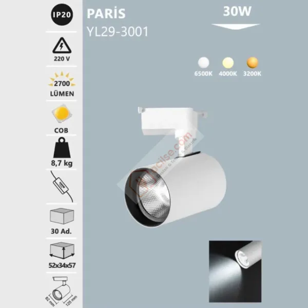 NOAS PARİS  BEYAZ RAY SPOT 30W -YL29-3001 BEYAZ
