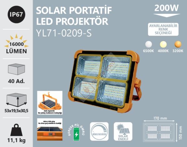 NOAS 200W PORTATİF SOLAR PROJEKTÖR YL71-0209-S