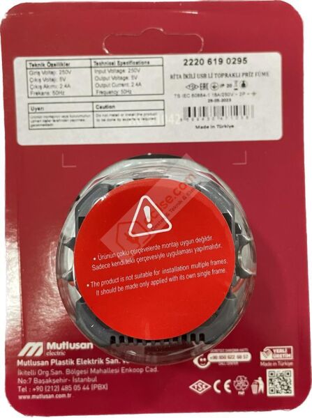 MUTLUSAN RİTA İKİLİ USB TOPRAKLI PRİZ -FÜME