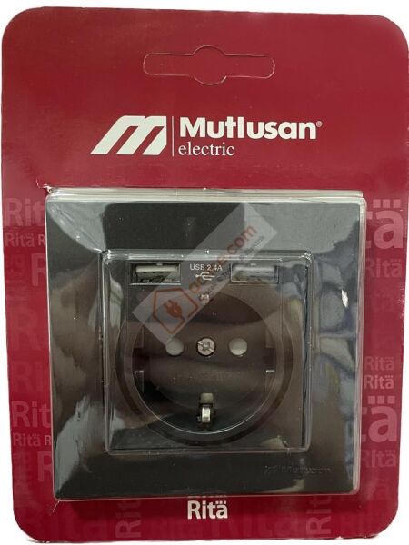 MUTLUSAN RİTA İKİLİ USB TOPRAKLI PRİZ -FÜME