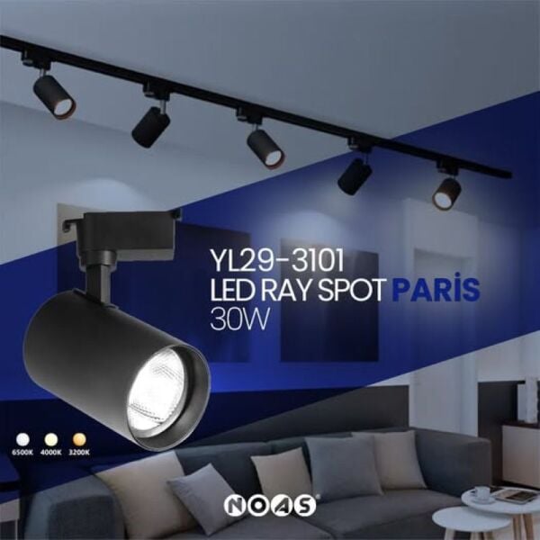 NOAS PARİS 30W SİYAH KASA RAY SPOT 2700 LM- BEYAZ IŞIK