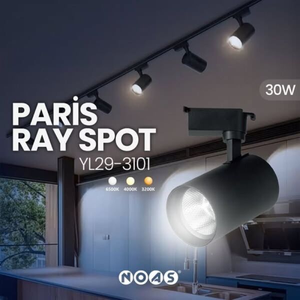 NOAS PARİS 30W SİYAH KASA RAY SPOT 2700 LM- BEYAZ IŞIK