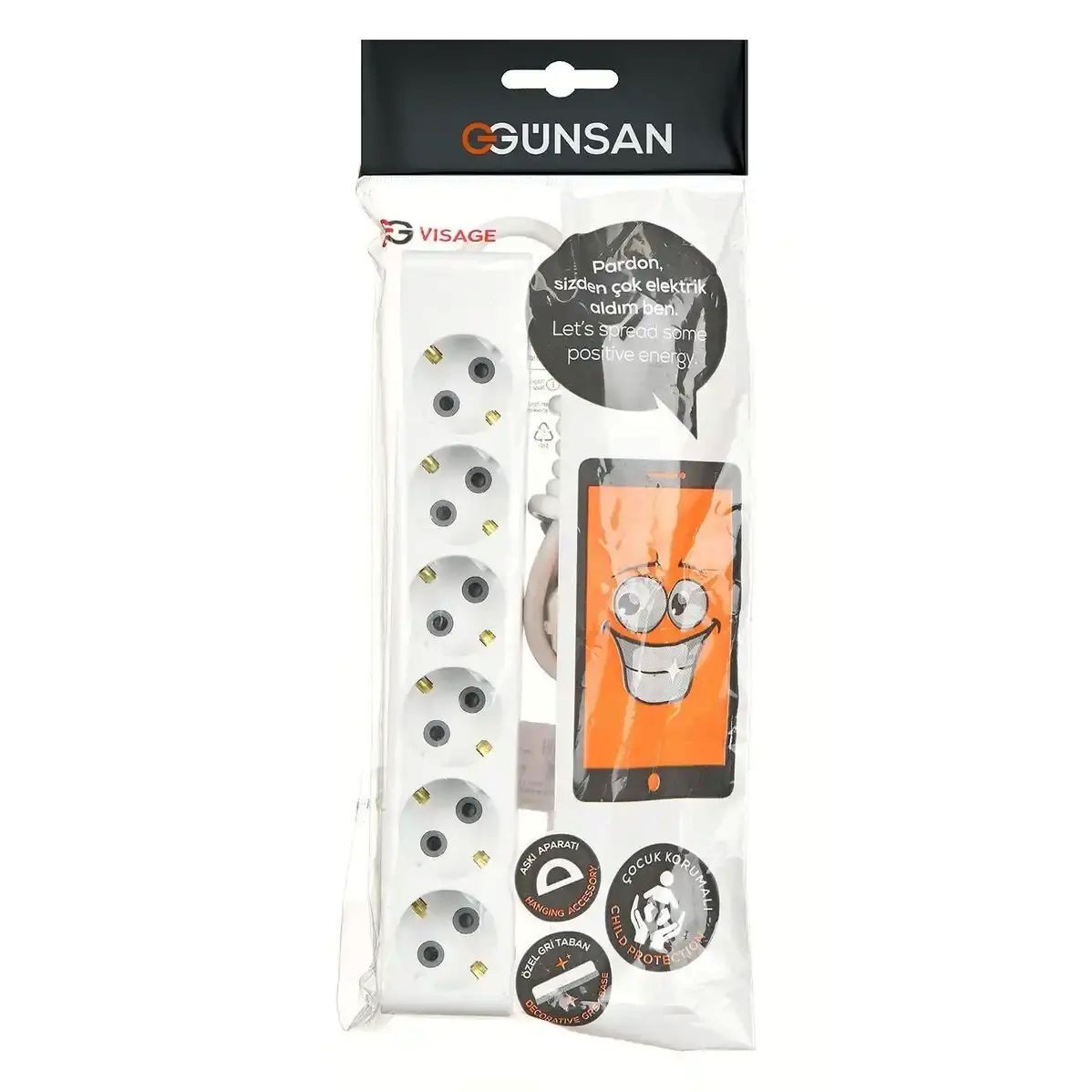 GÜNSAN VİSAGE 6LI 5 METRE ÇOCUK KORUMALI TOPRAKLI PRIZ