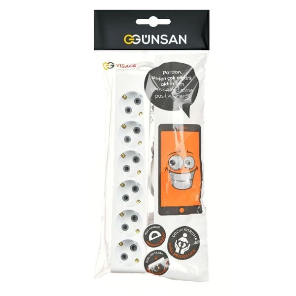 GÜNSAN VİSAGE 6LI 3 METRE ÇOCUK KORUMALI TOPRAKLI PRIZ